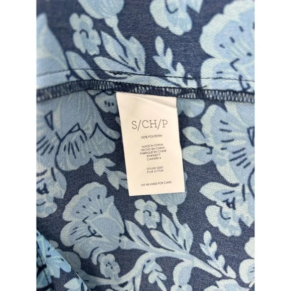 CAbi Dress S Blue Floral Java Tie Waist Button Up Short Pockets 5265 - Picture 5 of 9